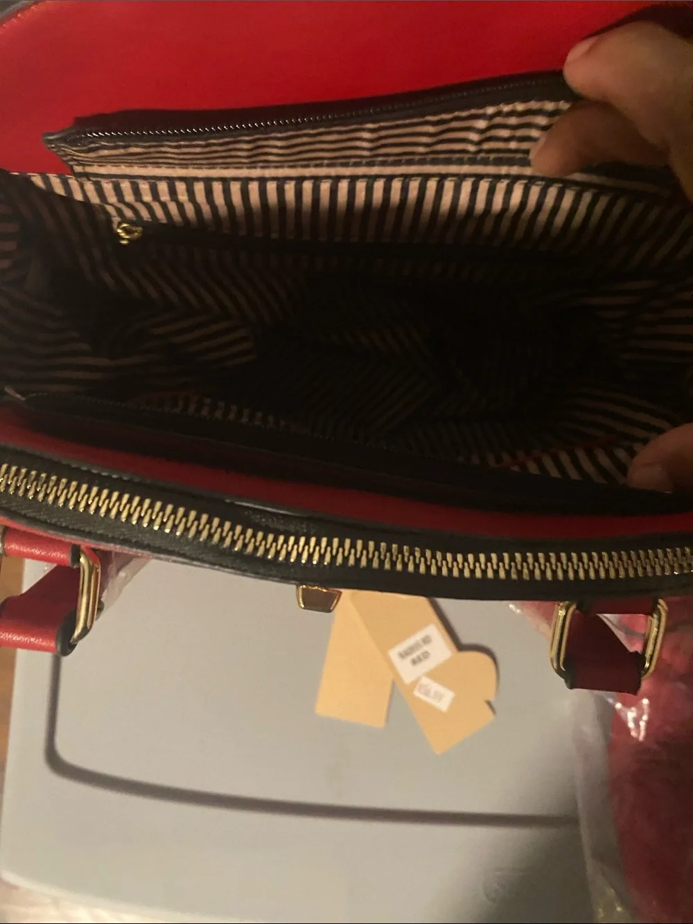 Red Quilted Dome Satchel with Gold Accent Hardware